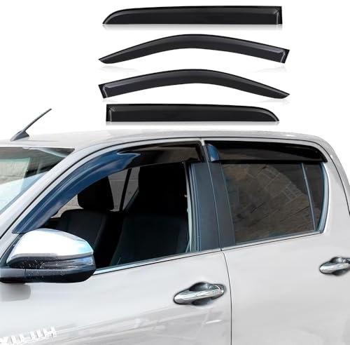 JHCHAN Windabweiser für Toyota Hilux 2015-2025, Hilux AN110 AN120 AN130 Invincible Invincible X Revo Rocco Doppelkabine 4X4 Winddeflektoren Smoke Schwarz