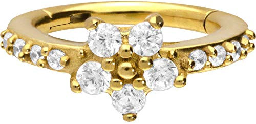 PIERCINGLINE Chirurgenstahl Segmentring Clicker KRISTALLE + KRISTALLBLUME Piercing Ohr Helix Tragus Conch Ring Goldfarben 8 mm