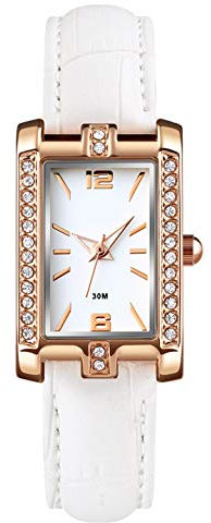 findtime Damenuhr Rosegold Schmuck Frauen Uhr Analog Quarz Armbanduhr Mode Elegant Klassisch mit Leder Edelstahl Armband Wasserdicht Ultradünn Uhren Schwarz Rot Weiß