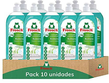 Frosch - Lavavajillas a Mano Líquido Concentrado Ecológico Romero, Limpieza e higiene eficaz, PH Neutro - Pack de 10 Unidades x 750 ml