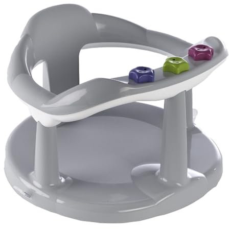 THERMOBABY - Anneau De Bain Bébé Aquababy - Siège De Bain Confortable, Ludique & Stable - Installation Facile - De 7 à 16 Mois - Fabriqué En France - Gris Charme