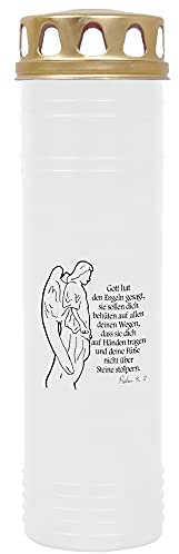 HS Candle Grabkerze Grablicht mit Motiv (Engel) - ca 170h / 7 Tage Brenndauer je Kerze (26cm, Ø 7cm) - viele Verschiedene Designs