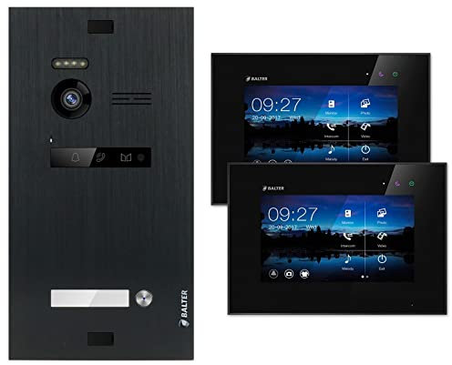 Nonic Balter EVO Video-Türsprechanlage Set 1 Familienhaus (1x Türstation mit Kamera Schwarz, 2X Touchscreen 7 Zoll LCD-Monitor Schwarz, 2-Draht Bus, 150° Kamera, Türöffner, Interkom)