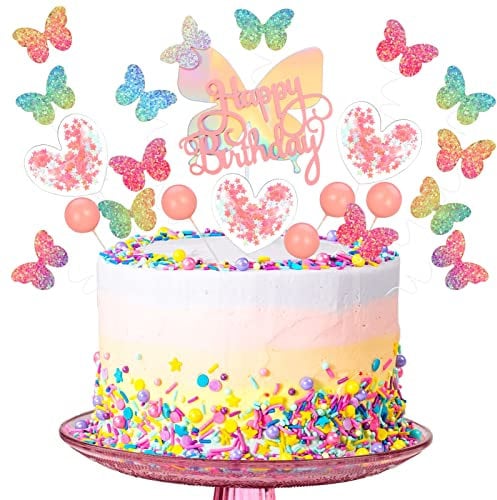 Smilcloud 19 Pezzi Cake Topper Farfalla Buon Compleanno, per Torte, Fatto a Mano,Decorazioni Bimbo, Bambini,Happy Birthday