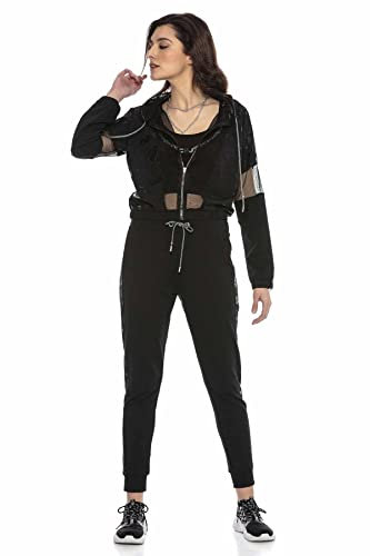 Cipo & Baxx Damen Jogginganzug WLR138 Schwarz – Zweiteiliges Set aus Kapuzenjacke und Jogginghose mit modischem Design, hohem und sportlich-femininer Passform - WLR138 Schwarz S