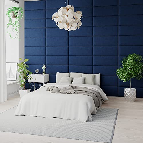 Aspire Beds EasyMount Lot de 4 Panneaux muraux rembourrés à Velcro modulaires pour tête de lit - Tissu en Velours Pelucheux - Bleu Marine - 76 cm de Large