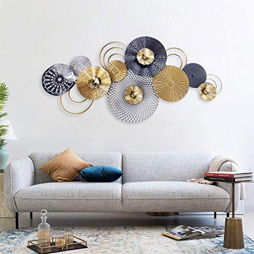Wandbild Wanddeko Metallbild,Wanddeko Metall,Wandskulptur Metall, Metall Wandobjekt Kreise, Metallbild 3D, Runde Metallwanddekoration, Wandornament, Perfekte Für Deko-Objekt Wohnzimmer 122x56Cm,A
