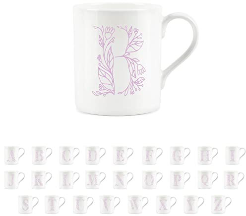 Purely Home Floral Pink Letter B Mug - Fine Bone China Small Coffee Tea Mug Present Personalised Initial Gift
