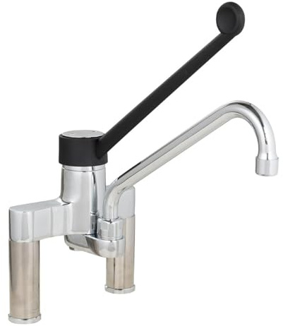 GastroHero Zweiloch Mischbatterie, Schwarz 2LMBT/E_PROFI | Schwenkhahn & Einhebelmischer, Kalt- & Warmwasseranschluss, Tischmontage, Lochbohrung Ø 22-27 mm, Höhe 257 mm, Made in Europe