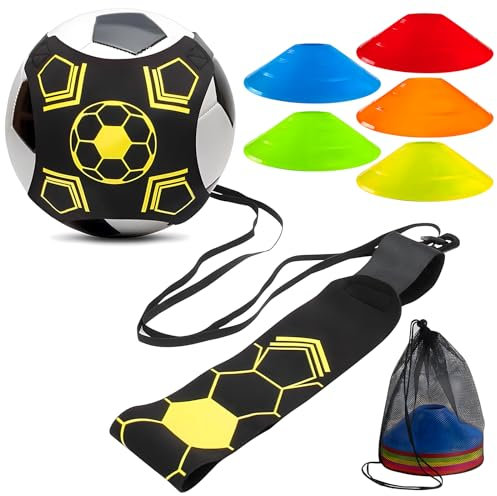 Vulevirtue Kick Trainer Solo mit 10 Kegeln, Trainingsgürtel, Fußball, Kick Train, für Kinder und Erwachsene, geeignet für Bälle Größe 3, 4, 5