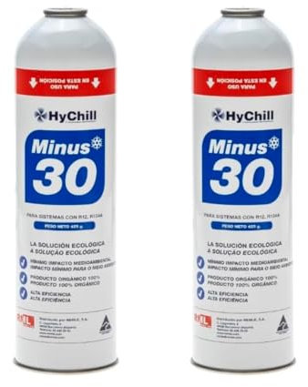 Recamania Pack 2 Envases (2x425 Gramos)Gas refrigerante orgánico ecológico Minus 30. Mirar tablas de presiones para su regulación y ficha de seguridad