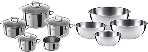 Zwilling 5-piece Pot-Set, with 4 Lids, Suitable for Induction, Stainless Steel, Quadro,60 x 50 x 30 cm & WMF Küchenschüssel Gourmet Set 4 TLG. 0645709990