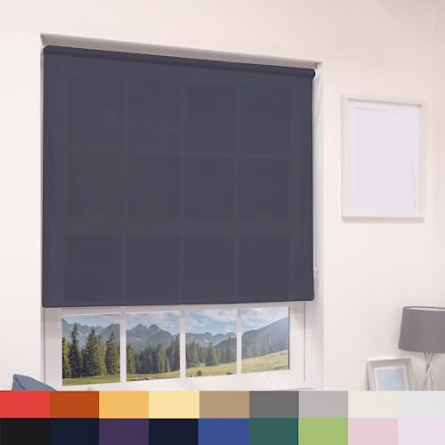 Deluxe Daylight Roller Blinds Light Filtering Premium Fabric Easy Fit Metal Brackets Bedroom Living Room Office Child Safe 160cm Length Trimmable Navy 150cm