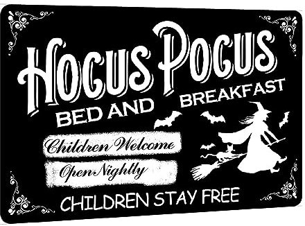 Hocus Pocus Bed & Breakfast Metallschild Hexe Dead & Breakfast Halloween Blechschild Familie Halloween Schild Wanddekoration 20,3 x 30,5 cm