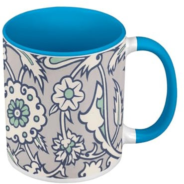 Tasse, Farbe Premium Qualität, Blau – Floral Bordüre Vintage Motiv Jugendstil Ornament – Tasse mit Henkel und farbigem Innenfutter