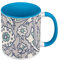 Tasse, Farbe Premium Qualität, Blau – Floral Bordüre Vintage Motiv Jugendstil Ornament – Tasse mit Henkel und farbigem Innenfutter