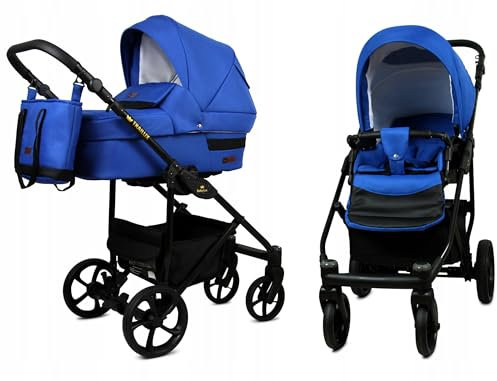 BabyLux® Kinderwagen Set 2 in 1 - Trailux - Sapphire - incl. Babywanne, Buggy Sportsitz - Kinderwagenset - Kombikinderwagen mit Wickeltasche, Regenschutz, Moskitonetz, Cupholder usw.