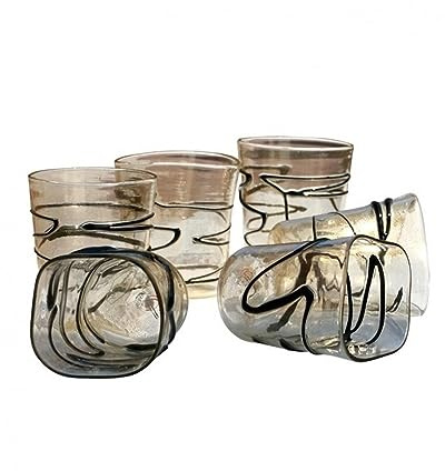 Set Bicchieri per Acqua e Vino in Vetro di Murano, Bicchieri in Cristallo Nero Fatti a Mano, Idea Decoro per la Casa, Marchio di Origine Incluso, YourMurano