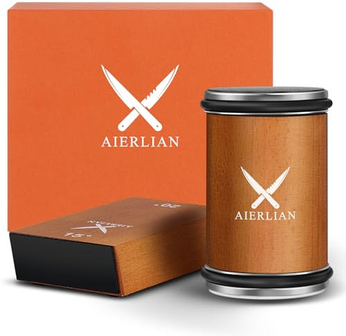 AIERLIAN Knife Sharpener Tool, Rolling Knife Sharpener Kit, Knife Sharpening with Diamonds and Ceramic for Steel of Any Hardness, Kitchen Knife Sharpener with 15 & 20 Degree Magnetic Angle(Brown)