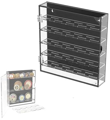 ieron Soporte de exhibición de monedas Challenge Coin Acrylic Holder Showcase con estantes extraíbles para coleccionables, medallas de póquer