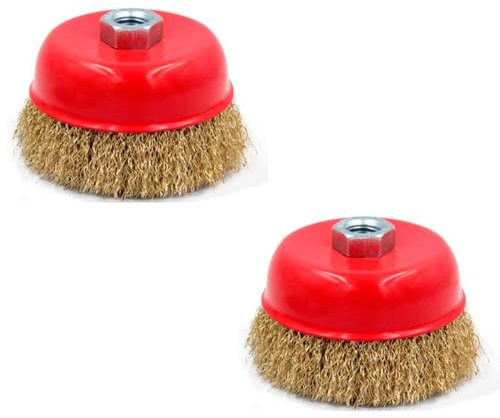 Tradineur - Pack de 2 cepillos de alambre para amoladora angular - Cepillo de acero apto para madera y metal - Lijado y pulido, eliminación de óxido, rebabas - Ø 100 mm