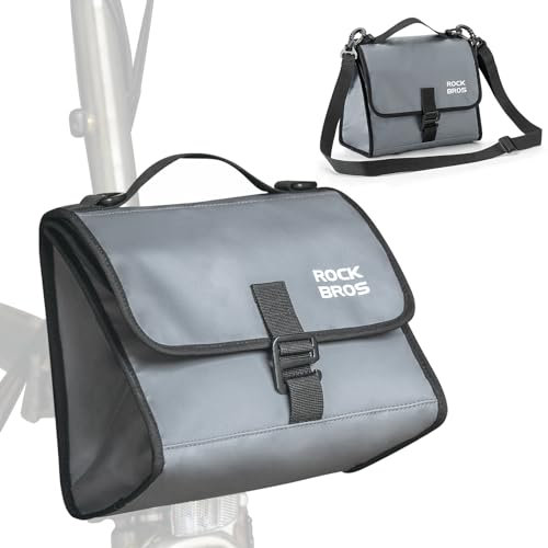 ROCKBROS Fahrradtasche Lenkertasche Fronttasche mit Schnalle für Brompton Faltrad 4-7 L mit Schultergurt Umhängetasche Grau