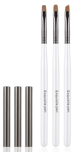 INENK White Nail Art Clean Up Brushes for Cleaning Polish Mistakes on the Cuticles, Acetone Resistant Nail Brush, Fingernail Cleaning Brushes for Nail Art and Designs (Round&flat&Bevel)