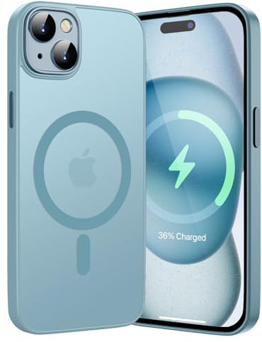 KPPIT für iPhone 15 Hülle kompatibel mit Magsafe,[Militärnorm Sturzschutz] Matt Transluzente Handyhülle iPhone 15 6.1 Zoll,Vollständiger Kameraschutz Stoßfest Kratzfeste iPhone 15 case - Yuanfeng Blau