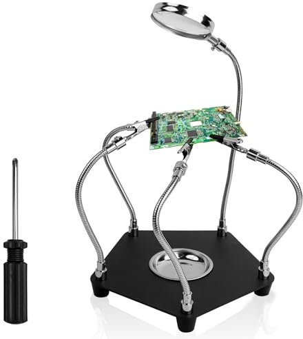 JOLIGAEA Tercera Mano de Soldadura, Soporte para Soldar con 3X Lupa y Brazos Flexibles, Herramienta de Soporte de Placa de Circuito Impreso, Estación de Soldadura para Soldar, Ensamblar, Reparar