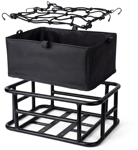 RoakyRoasy Bike Basket Rear with Liner and Cargo Net, Heavy Duty Rack Basket for ebike, Cruiser or Hybrid Bike, 23L Large Capacity