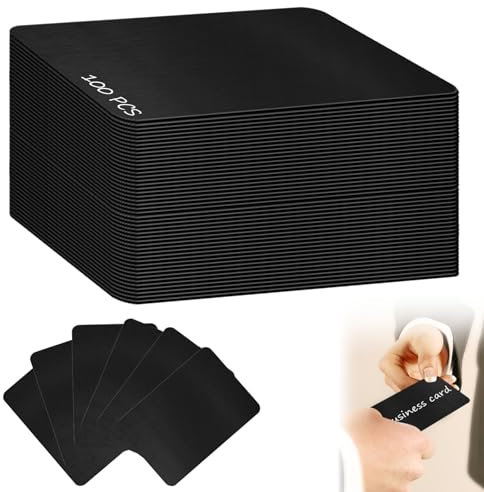 100 Stücke Metall Visitenkarten, Gravierte Visitenkarten Aluminium, Metall Visitenkarten Rohlinge, Aluminium Lasergravierte Matt Namenskarten für Bürokunden DIY Geschenkkarten (Schwarz)