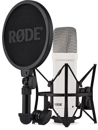 RØDE NT1 Signature Series Large-diaphragm Condenser Microphone with Shock Mount, Pop Filter and XLR Cable for Music Production, Vocal Recording, Streaming and Podcasting (White)