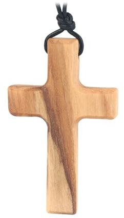 kowaku Collar de cruz de madera de olivo, colgante de cruz de madera, collar de oración tallado a mano para cumpleaños