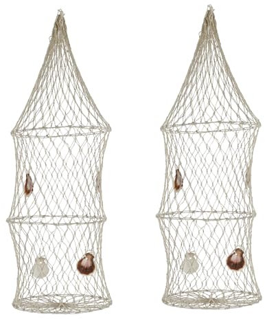 Generisch 2er Set Deko Fischreuse mit Muscheln für die Maritime Dekoration 16x47cm Reuse Dekohänger Fischernetz