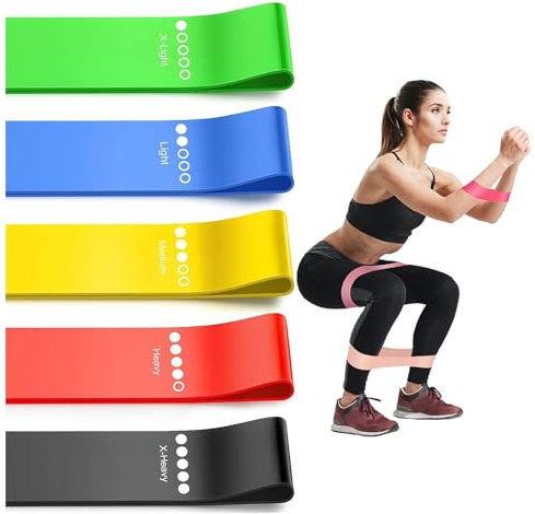 Fitnessbänder 5er Set, 5 Verschiedene Stärken Resistance Bands, Widerstandsbänder Set, Widerstandsband für Pilates, Yoga, Krafttraining, Physiotherapie