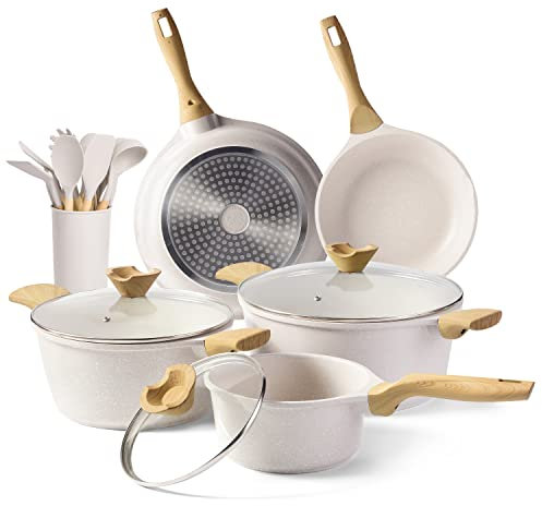 RIOVARM Induktion Topf und Pfannenset, Antihaft Topf- & Pfannen-Sets mit Deckel, Granit Kochgeschirr Set ohne PFOA mit Bratpfanne Suppentopf Auflauf Kochutensilien
