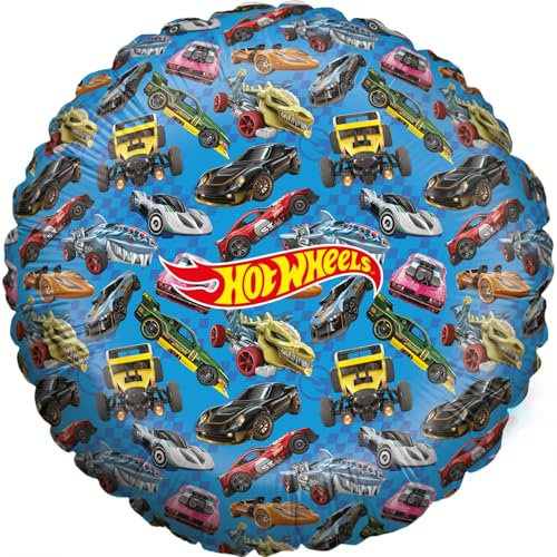 Party Factory `Hot Wheels´ Folienballon, Ø45cm, blau, Rennauto, Superhelden Heliumballon zum Geburtstag