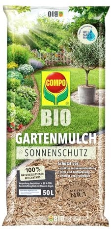 COMPO BIO Gartenmulch + Sonnenschutz als dekorative Abdeckung, um den Boden vor Hitze, Austrocknung und Verdunstung zu schützen 50L