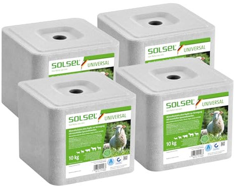 SOLSEL Leckstein UNIVERSAL 40kg ohne Kupfer | 4 x 10 kg Mineralfuttermittel für Rinder Pferde Ziegen Schafe Wild | Hochwertige gesunde Mineralquelle