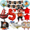 Hierein Piraten Geburtstag Deko 5 Jahre, XXL Piraten Kindergeburtstag Luftballons, 12 Stück Piratenschiff Ballons Deko Kindergeburtstag mit Happy Birthday Banner für 5 Jahre Geburtstag Kinder Jungen