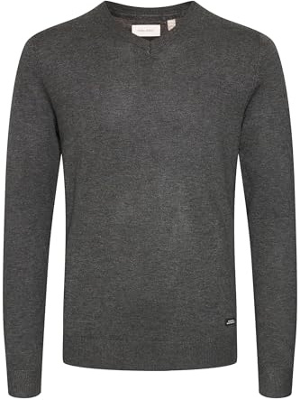 Blend BHWeber Herren Strickpullover Pullover mit V-Ausschnitt Rippbündchen Label-Details Regular fit, Größe:M, Farbe:Charcoal Mix (200278)