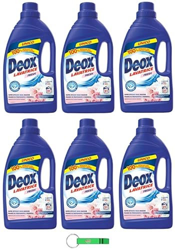 6x Deox Lavatrice Fresh Blu - Flüssigwaschmittel für die Waschmaschine - Waschmittel 21 Wäschen 1050ml + Beni Culinari Kostenloser Schlüsselanhänger