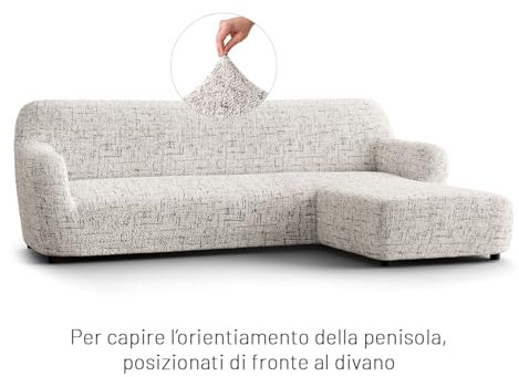 PAULATO - Bezug für Sofas mit rechter Halbinsel (gesehen von vorne), Sofabezug für Ecksofa in L-Form aus Mikrofaser, kratzfestes und maschinenwaschbares Gewebe, Made in Italy, Vittoria Natur