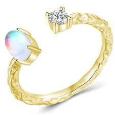 Bishilin Mondstein Ring Echtgold 585, Ehering Damen Einzeln mit Mondstein und Moissanit Offen Trauringe Verlobungsringe für Frauen Gr.52 (16.6)