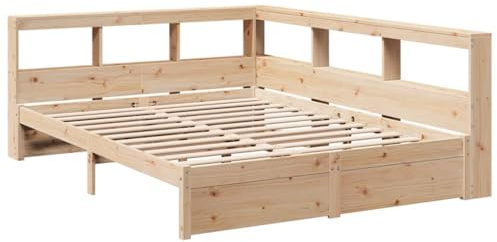 vidaXL Massivholzbett mit Regal ohne Matratze 160x200 cm Kiefernholz, Holzbett mit Regal, Massivholzbett mit Regal, Bett, Holzbett mit Bücherregal