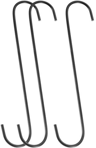 sourcing map 3Pcs S Hooks for Hanging, 11.8 Inch Extra Long Iron Hangers for Wardrobe Kitchen Workshop Closet Bathroom Garden, Black
