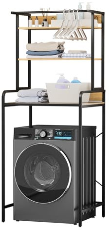 cadciehe 3-Tiers Bathroom Storage Shelf, Washing Machine Storage Utility Rack Over The Toilet Washer Dryer Shelf Bathroom Organizer Rack, Over Dorm Fridge Shelving Unit Black