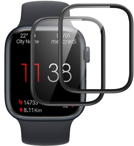 IQShield Verre Trempé pour Apple Watch 44mm Series 6/5/4/SE, 2 Pièces Haut Définition Protection écran, Vitre Protection de Anti Rayures, 3D Couverture Complète, Sans Bulles, Sensible au Toucher