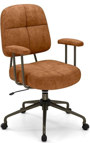 FANTASK Ergonomischer Drehstuhl, Bürostuhl mit Polsterung & Rollen, Computerstuhl mit 360°-Drehfunktion dafür & Armlehnen, Brauner Schreibtischstuhl, Braun