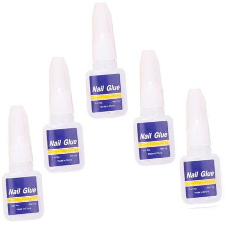 EXQUIMEUBLE 5pcs brush on nail glue 10g for artificial nails strong stickiness safe for skin manicure kit blue bottle